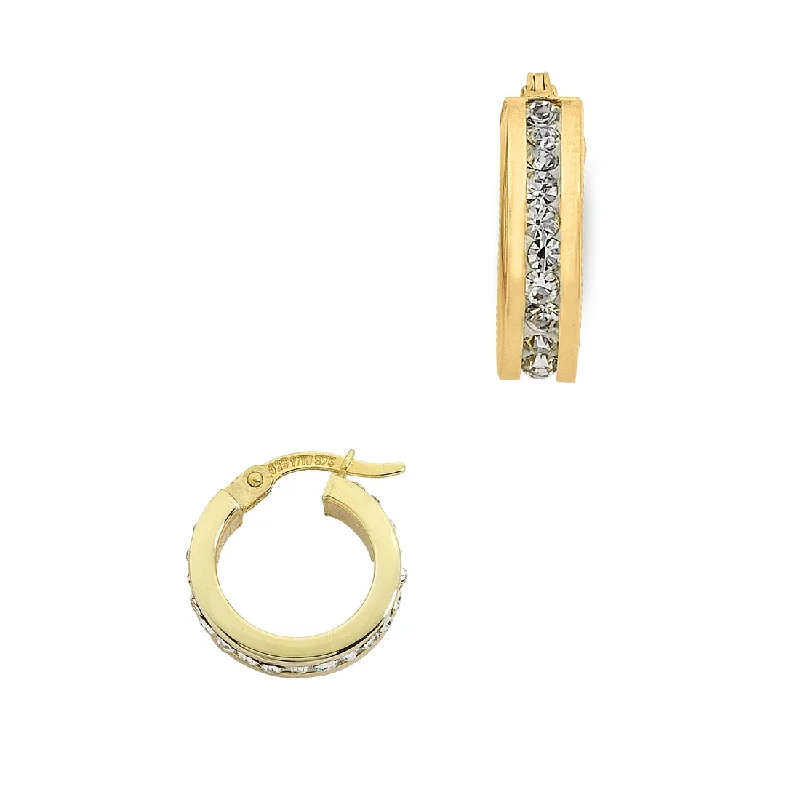 handmade earrings for women -9ct Yellow Gold Silver Infused Crystal Hoop Earrings 15mm