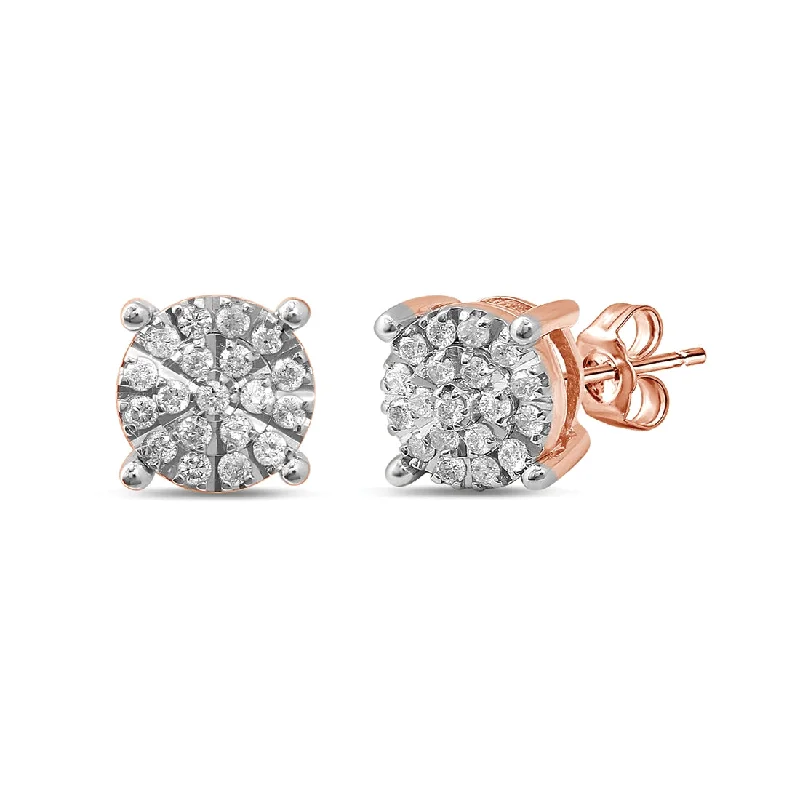 casual earrings for women -9ct Rose Gold Silver Infused 0.25ct Diamond Stud Earrings