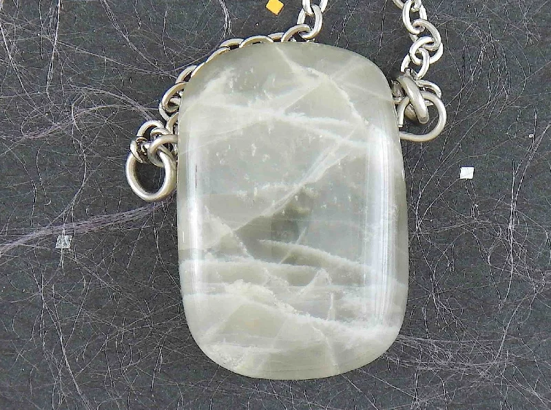 vintage crystal necklaces for women -26-inch necklace with rectangular natural silver moonstone pendant, stainless steel chain