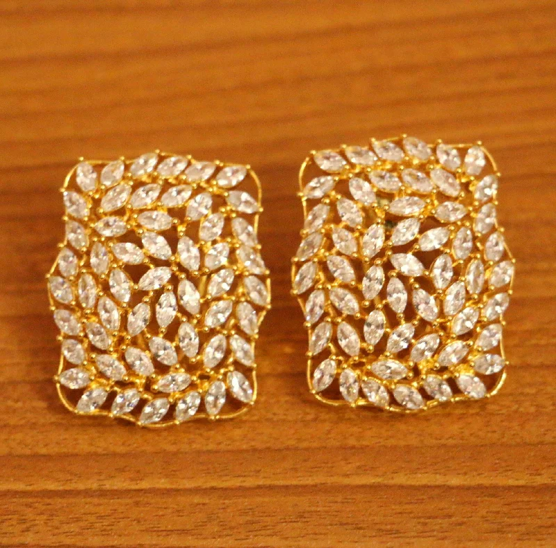 flower earrings for women -Diamond Look Signity Studded Big Studs With Back Clips