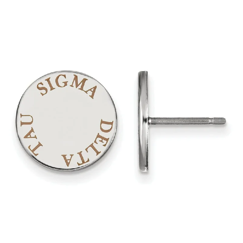 pearl stud earrings for women -Sterling Silver Sigma Delta Tau Brown Enamel Post Earrings