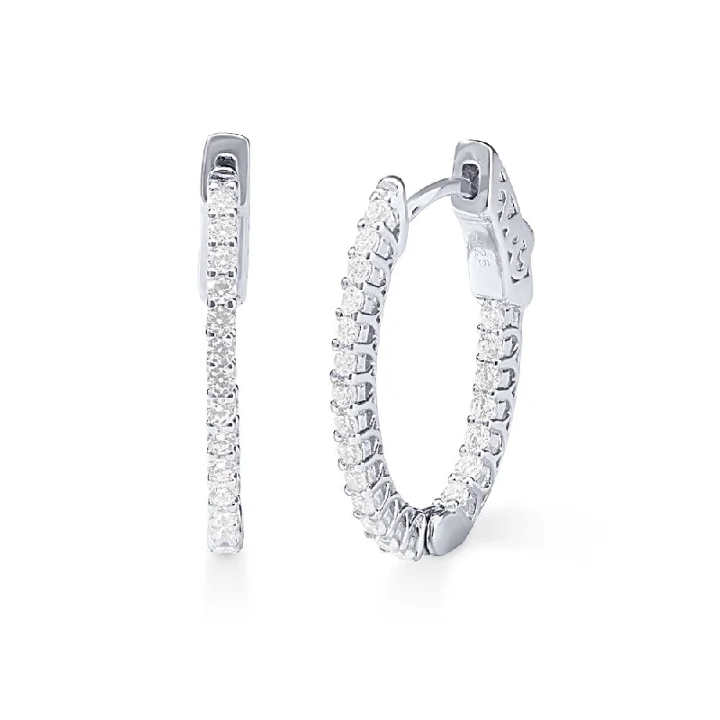 handmade earrings for women -Oval Hoop Earrings with Cubic Zirconia in Sterling Silver