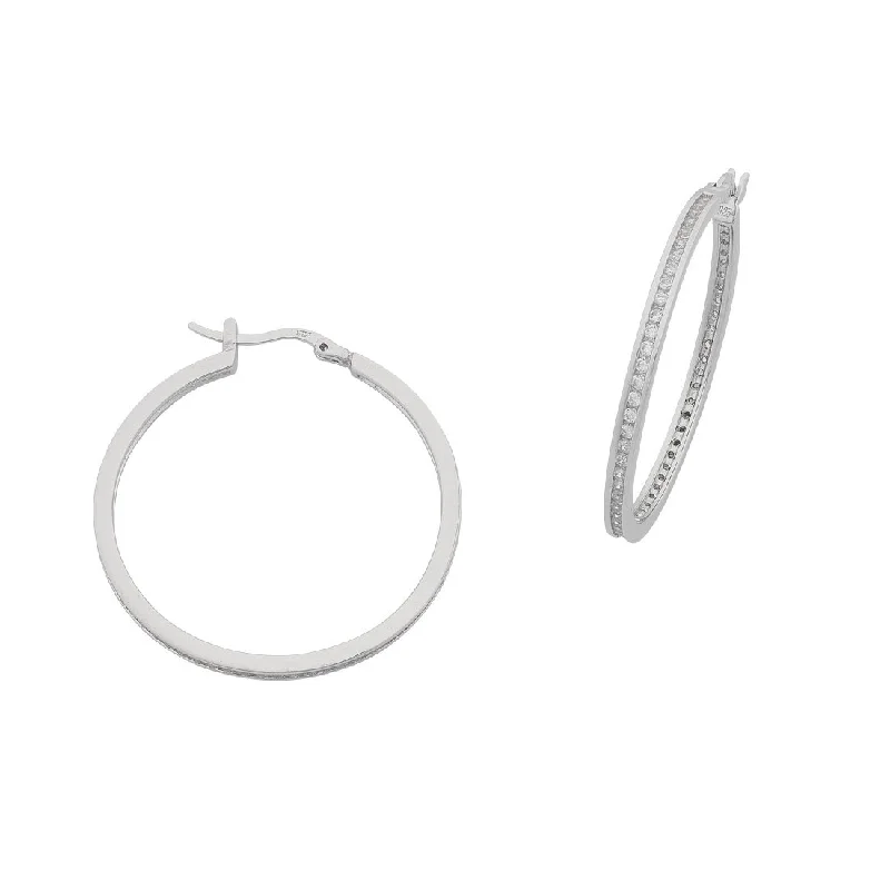 gold stud earrings for women -35mm Sterling Silver Cubic Zirconia Channel Setting Hoop Earrings