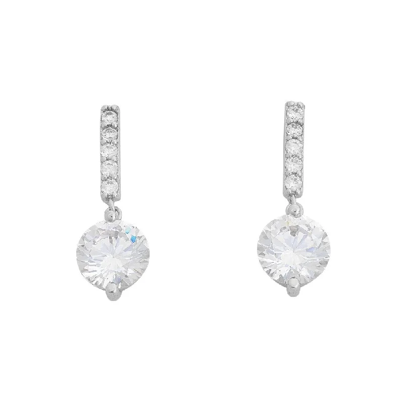 pearl earrings for women -Sterling Silver Cubic Zirconia Drop Earrings