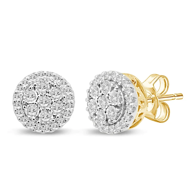 luxury earrings for women -Meera Miracle Halo Stud Earrings with 0.50ct of Laboratory Grown Diamonds in 9ct Yellow Gold