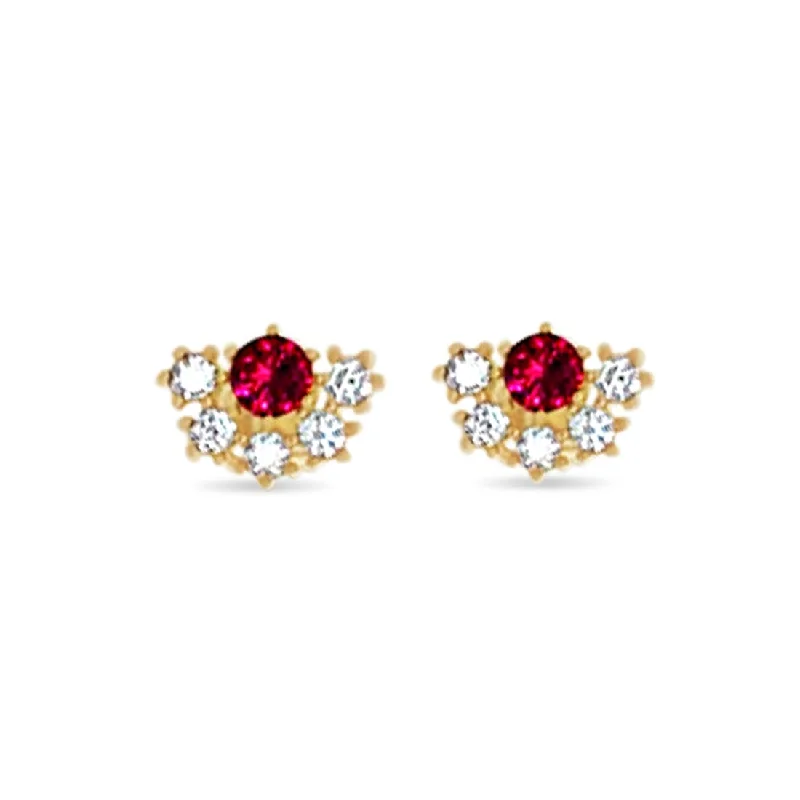 luxury drop earrings for women -Half Flower Stud Earrings with Cubic Zirconia in 9ct Yellow Gold