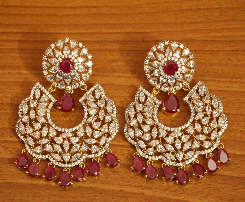 modern hoop earrings for women -RUBY DIAMOND LOOK CHAAND BAALI DANGLERS