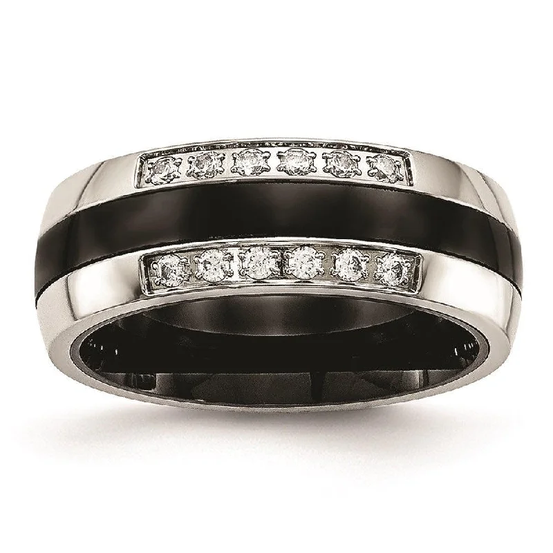 anniversary rings for women -Stainless Steel Polished Black Ceramic CZ Ring