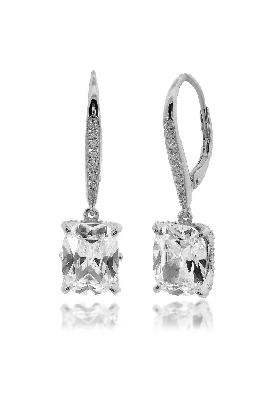 trendy earrings for women -SYDNEY SOIRÉE  ELAINE CUSHION CUT DROP EARRINGS SILVER