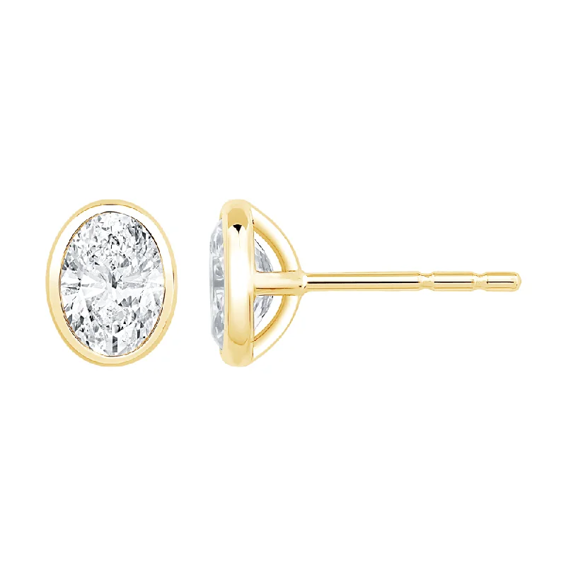 large gold hoop earrings for women -Oval Cut Solitaire Stud Earrings with 1.00ct of Laboratory Grown Diamonds in 9ct Yellow Gold