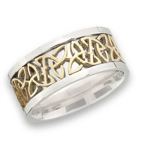 promise rings for her -STAINLESS STEEL CELTIC  CONTINUOUS TRINITY RING WITH GOLD IP