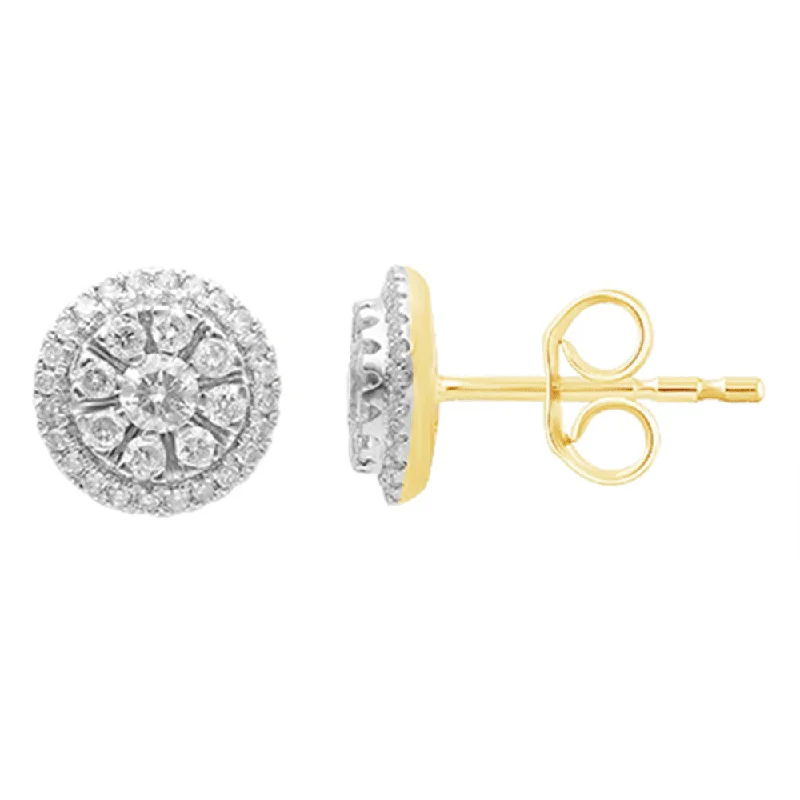 luxury earrings for women -Diamond Set Composite Stud Earrings in 9ct Yellow Gold