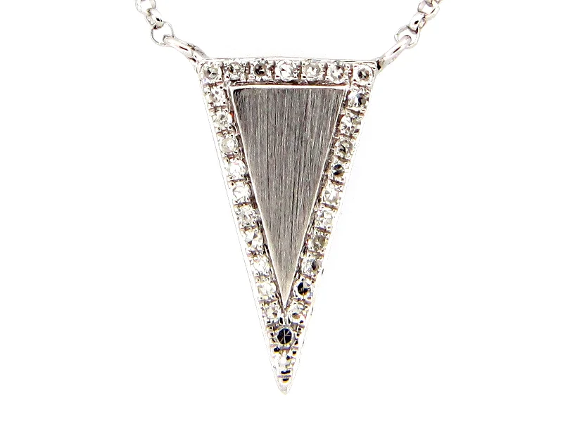 anniversary necklaces for women -14KWG 0.09CTW BR DIA TRIANGLE HALO PENDANT NECKLACE