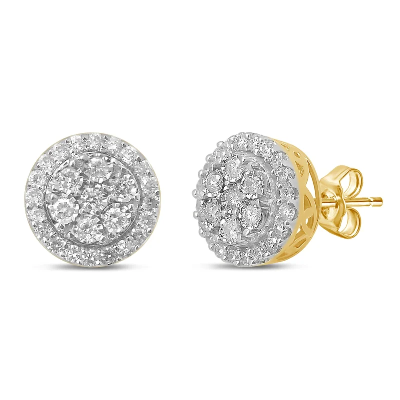 bridal hoop earrings for women -Brilliant Miracle Halo Stud Earrings with 1.00ct of Diamonds in 9ct Yellow Gold