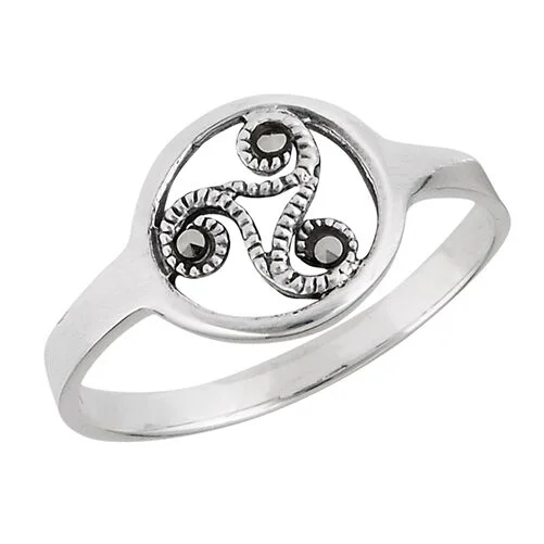 engraved rings for women -STERLING SILVER CELTIC RING WITH MARCASITE