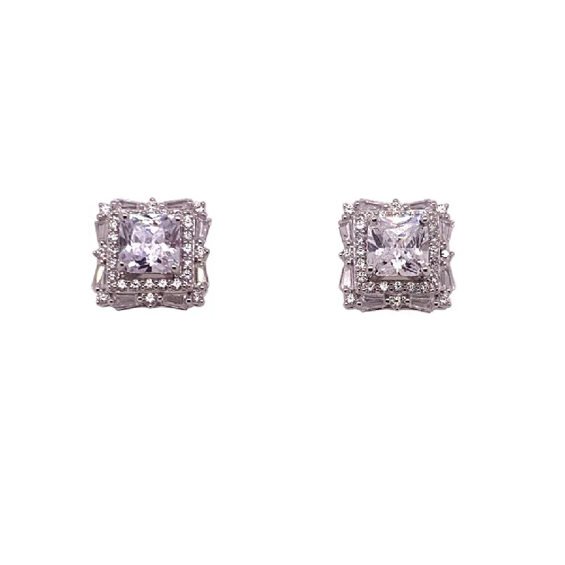 bold gold earrings for women -Sterling Silver Cubic Zirconia Stud Earrings