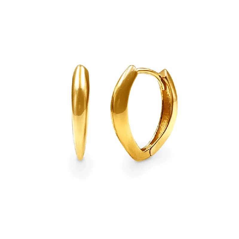 simple hoop earrings for women -9ct Yellow Gold Fine Tube Pointed Oval Hoop Earrings