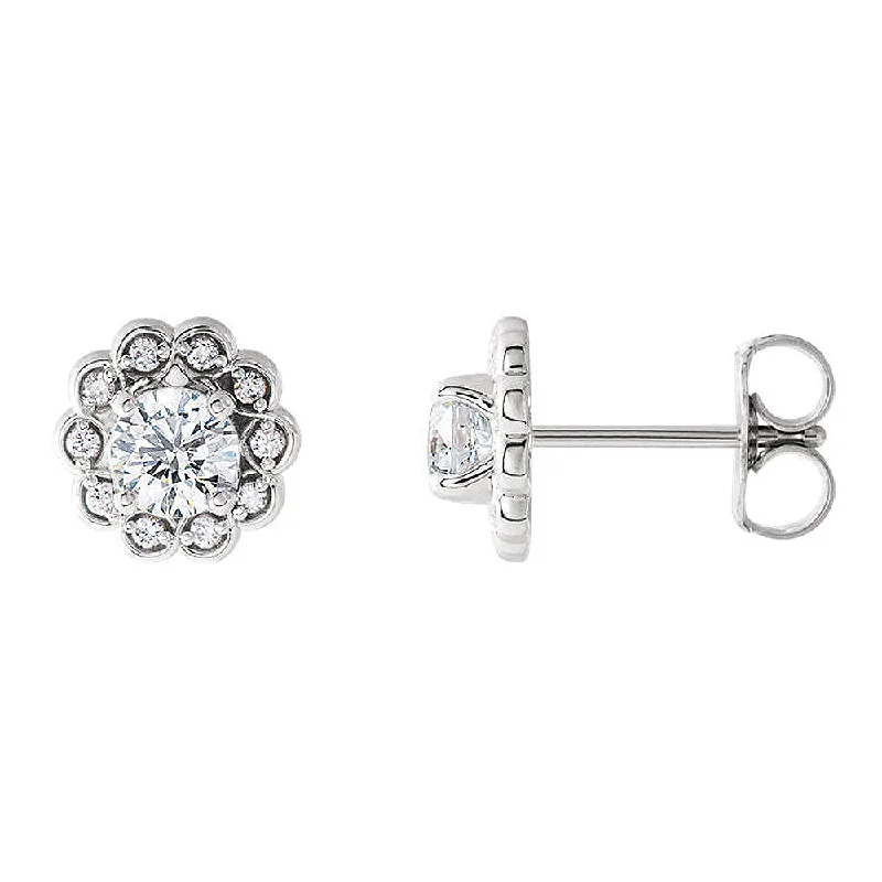 luxurious pearl drop earrings -8mm Platinum 5/8 CTW (G-H, I1) Diamond Halo-Style Post Earrings