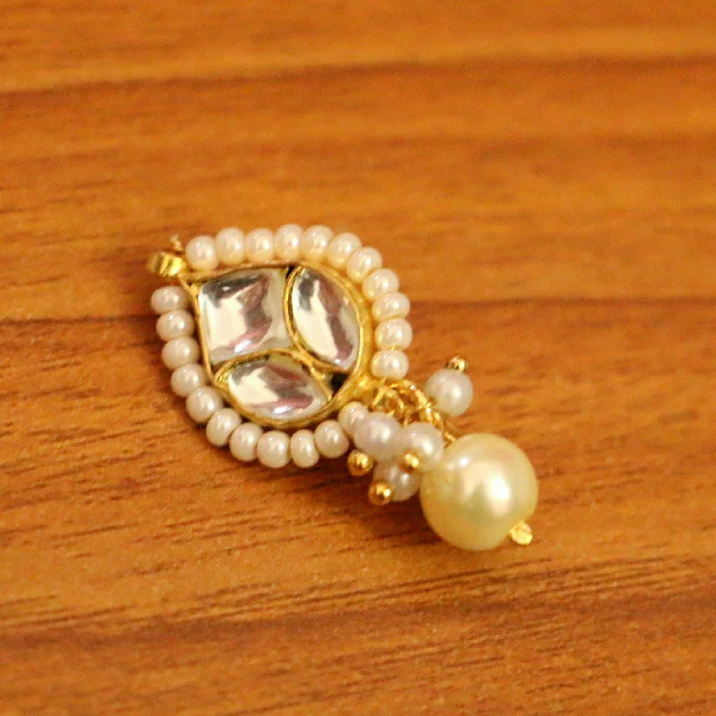 elegant engagement rings -Kundan Polki & Pearl Pressable Nose Ring