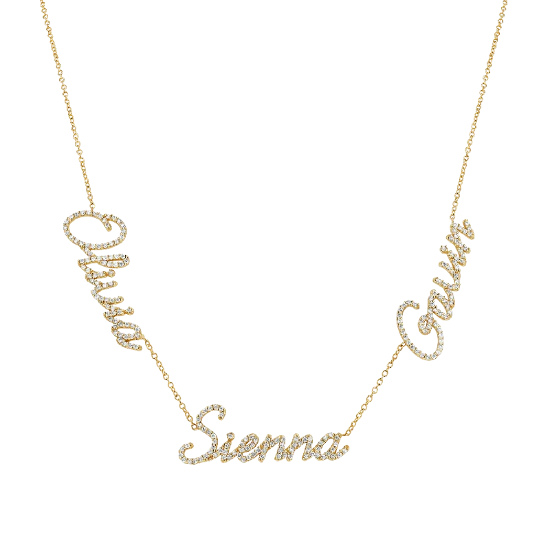 gemstone necklaces for women -Multi Diamond Custom Script Name Necklace