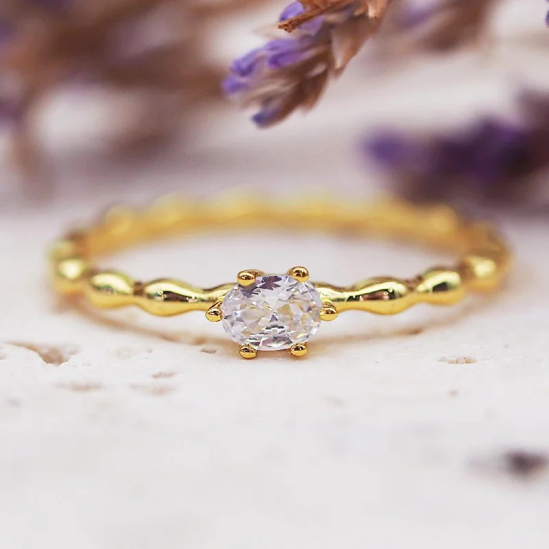 gemstone statement rings -Gold Dainty White Topaz Ring