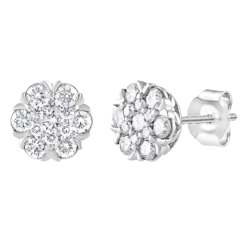 trendy drop earrings for women -Meera Cluster Stud Earrings with 1.00ct of Laboratory Grown Diamonds in 9ct White Gold