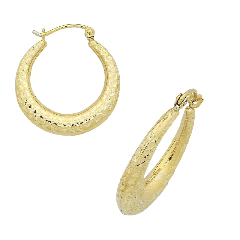 crystal drop earrings for women -9ct Yellow Gold Silver Infused Diamond Cut Creole Hoop Earrings