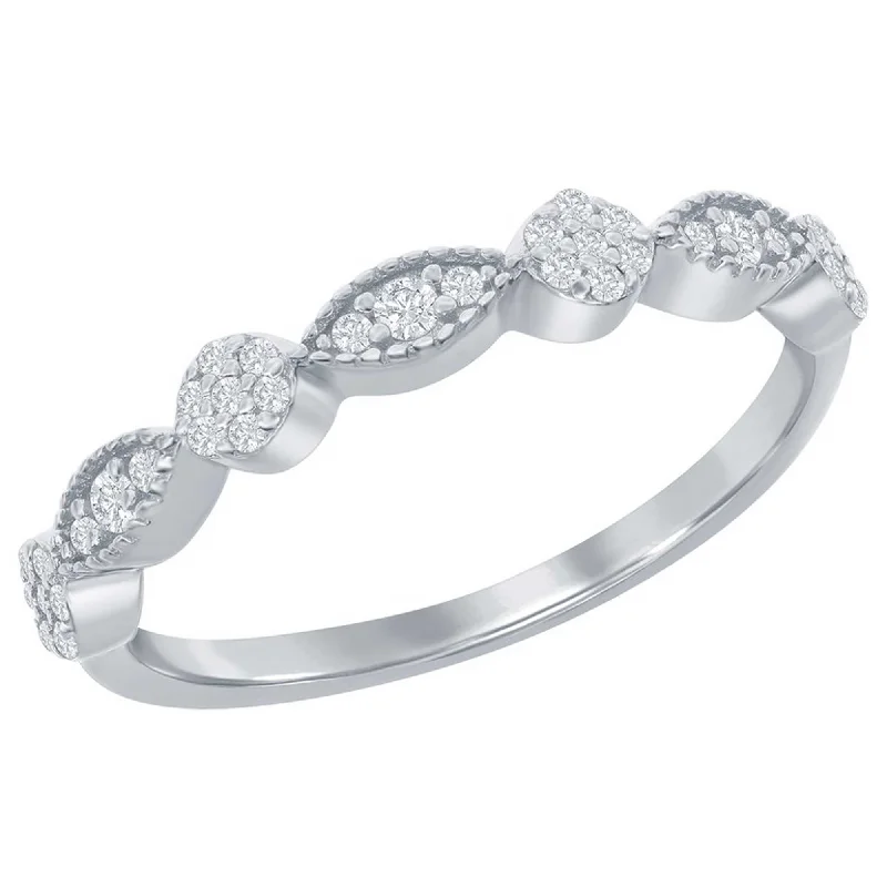 vintage rings for women -Classic Women's Micro Pave CZ Half Eternity Ring - W-2776