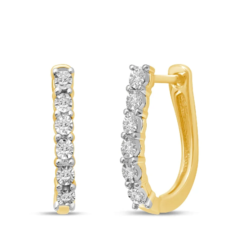 diamond stud earrings for women -Miracle Surround Hoop Earrings with 0.05ct of Diamonds in 9ct Yellow Gold