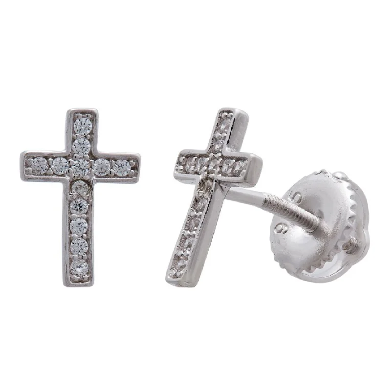 multi-strand earrings for women -Children's Cross Earrings in Sterling Silver