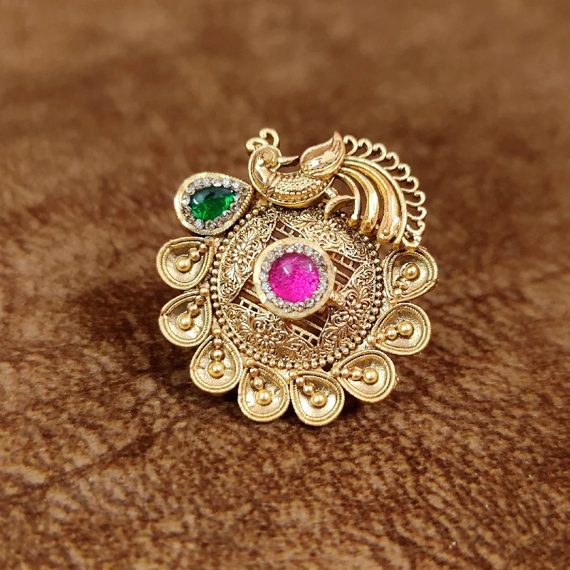 gold promise rings -MULTICOLOUR GOLD PATTERN ADJUSTABLE COCKTAIL RING