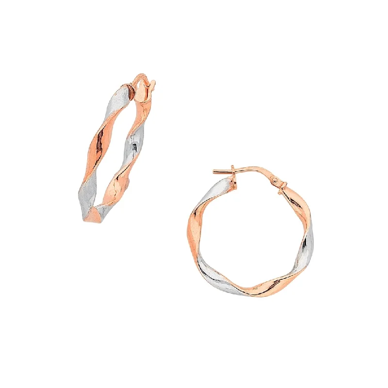 gold drop earrings for women -9ct Rose Gold Silver Infused 2 Tone Twist Earrings 15mm