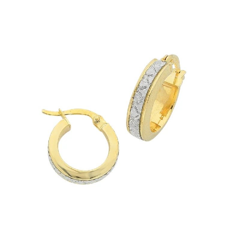 birthday gift earrings for women -9ct Yellow Gold Silver Infused Stardust Criss Cross Hoop Earrings 25mm