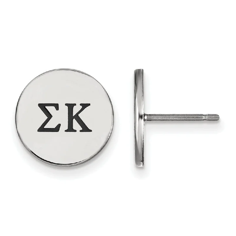 stylish gemstone earrings for women -Sterling Silver Sigma Kappa Black Enamel Greek Letters Post Earrings