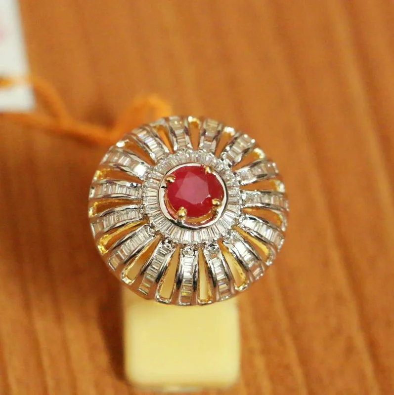 luxury wedding rings for women -CZ STUDDED RUBY STONE COCKTAIL RING