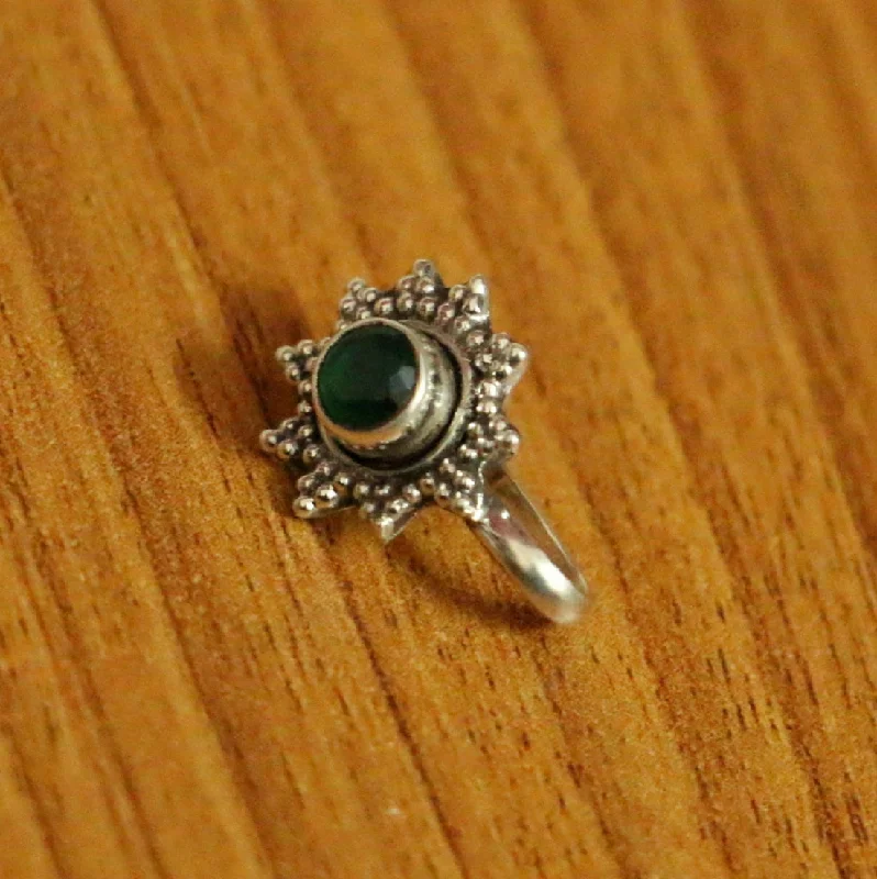 unique engagement rings -Green Onyx Star Shaped Sterling Silver Nose Ring