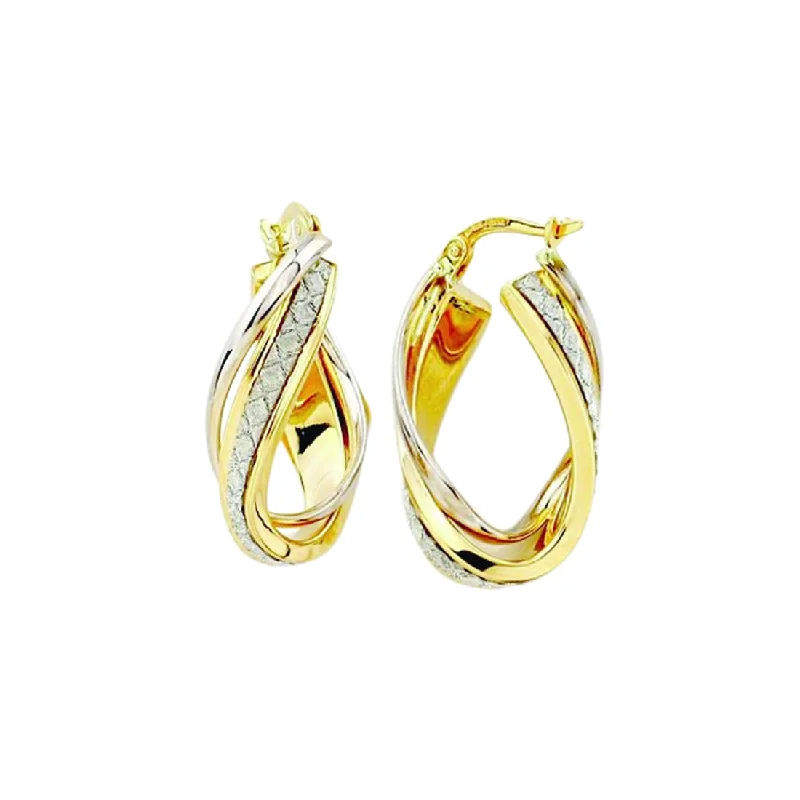 chic drop earrings for women -9ct Yellow Gold Silver Infused Stardust Oval Twist Earrings