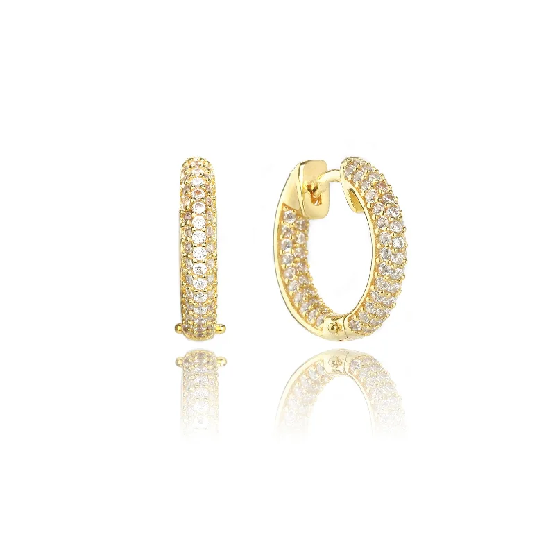 vintage earrings for women -GODDESS PAVE HOOPS GOLD