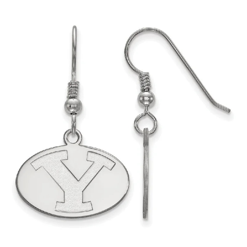 trendy statement earrings for women -Sterling Silver Brigham Young University Small Dangle Earrings