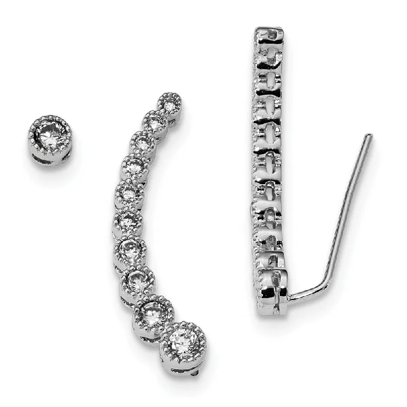 clip-on earrings for women -CZ Rhodium-Plated Sterling Silver 1 Ear Climber & 1 - 5mm Stud Earring