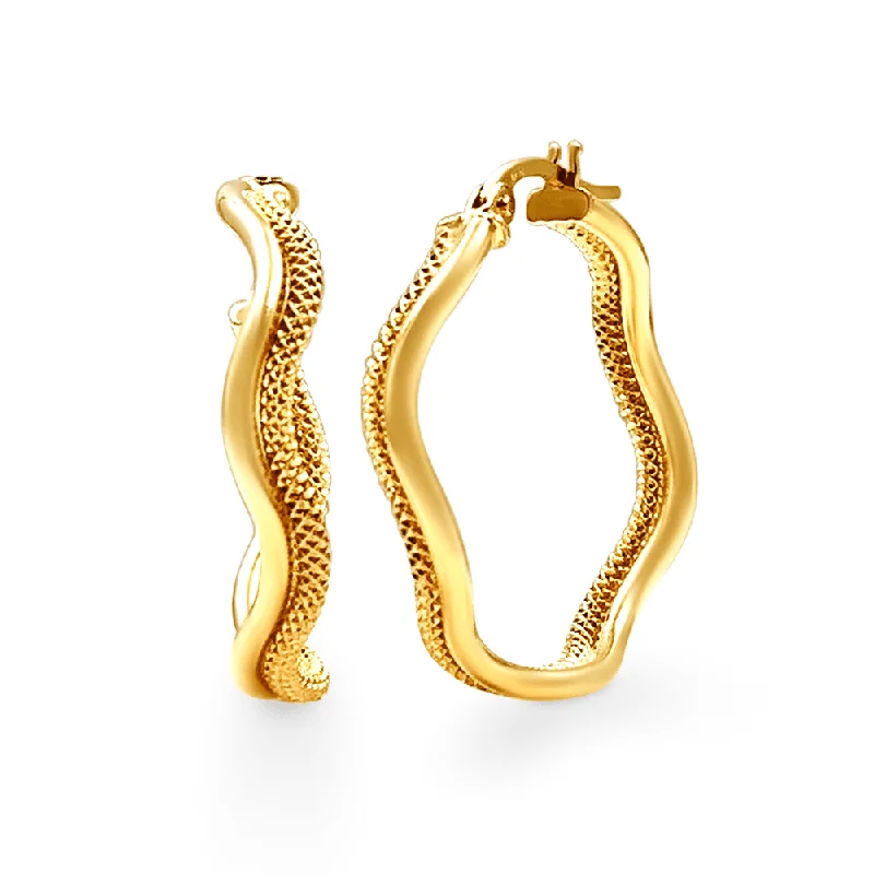 chandelier earrings for women -Organic Wave Hoop Earrings in 9ct Yellow Gold