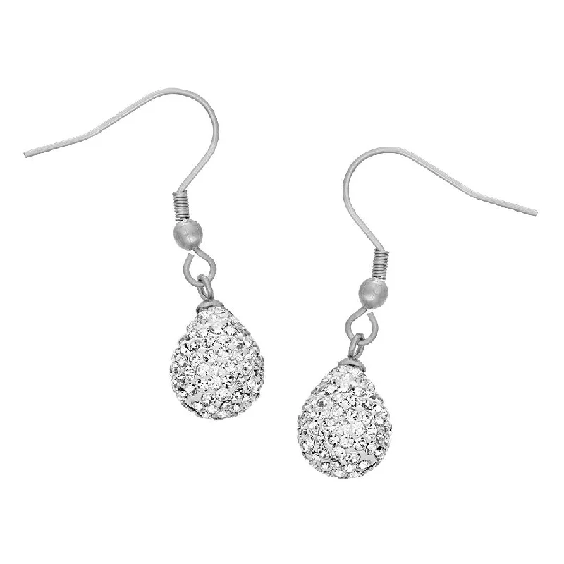 vintage drop earrings for women -Crystal Teardrop Earrings in Stainless Steel