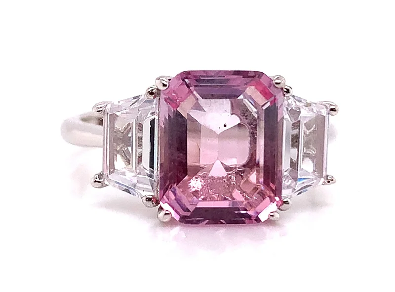 luxury wedding rings for women -Sterling Silver Cushion Cut Pink Stone CZ Ring