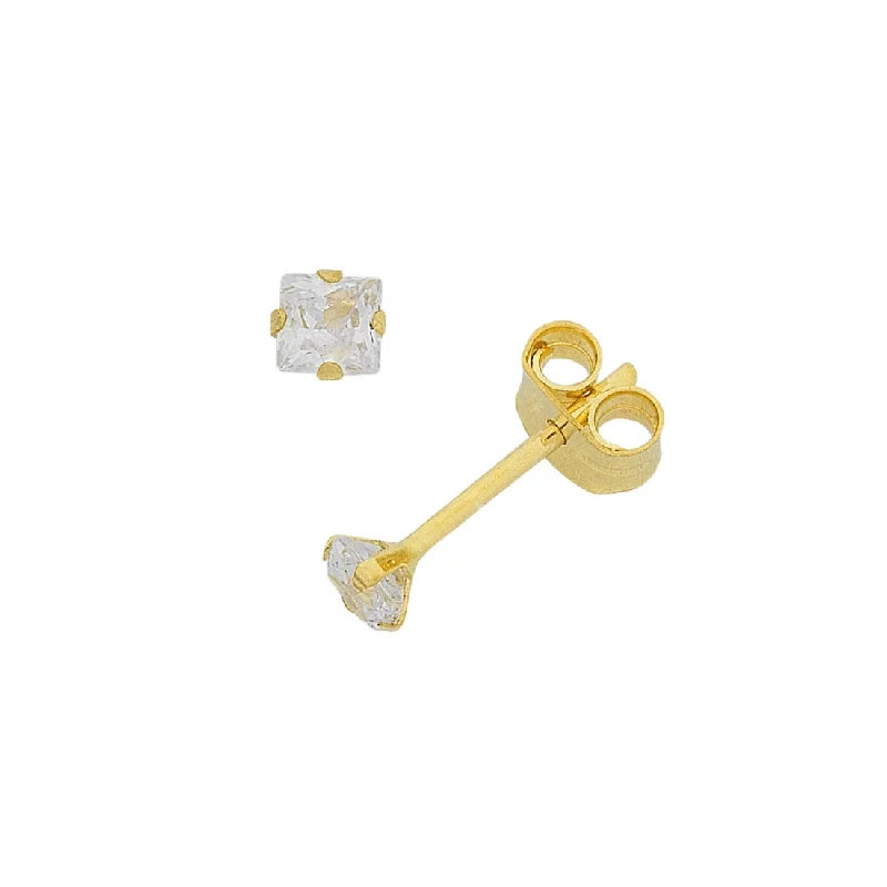 romantic earrings for women -9ct Gold Cubic Zirconia 3mm Stud Earrings