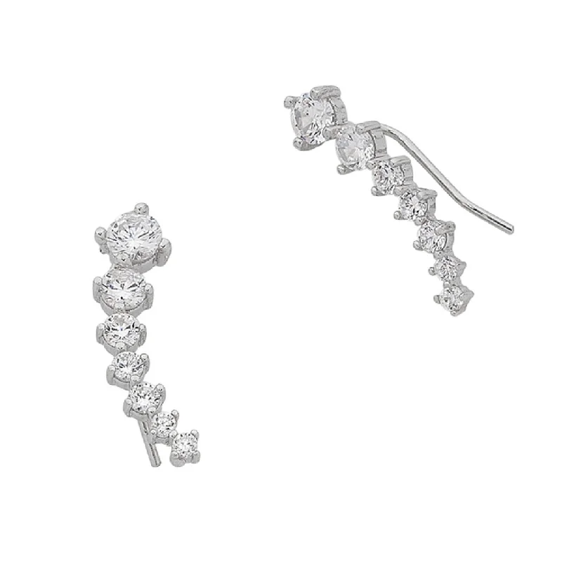 custom earrings for women -Sterling Silver Cubic Zirconia Curved Climbing Earrings