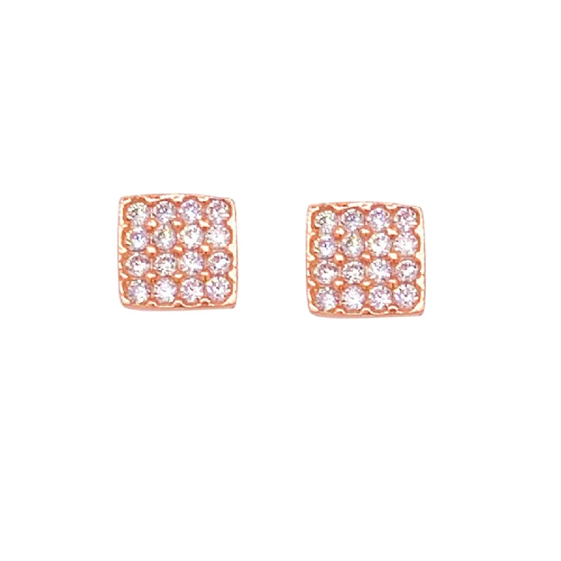 modern hoop earrings for women -9ct Rose Gold Silver Infused Pave Cubic Zirconia Sqaure Stud Earrings