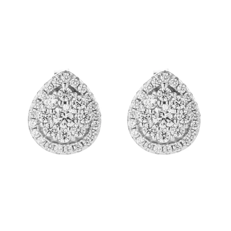 stud earrings for women -Sterling Silver Cubic Zirconia Pear Halo Earrings