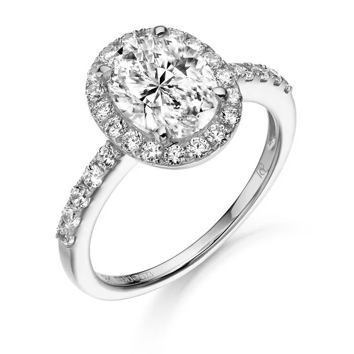 statement diamond rings -9ct White Gold Oval Cz Halo Ring With Castle Set Cz Shoulders