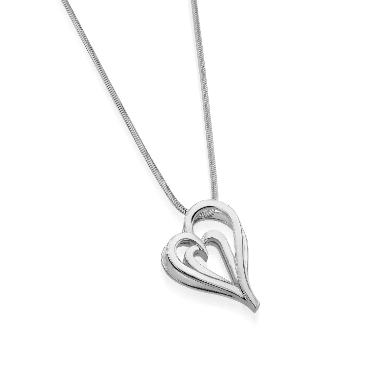 bridal choker necklaces for women -Duo Silver Heart Pendant Necklace