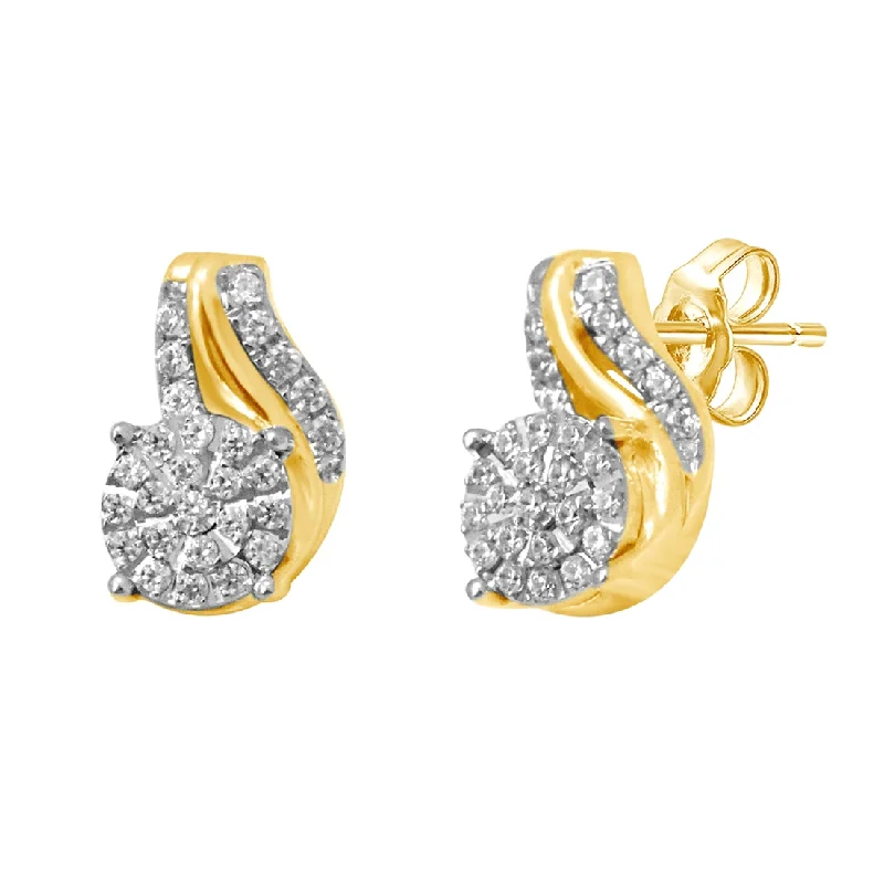 stylish pearl earrings for women -9ct Yellow Gold 0.20ct Diamond Round Centre Fancy Stud Earrings